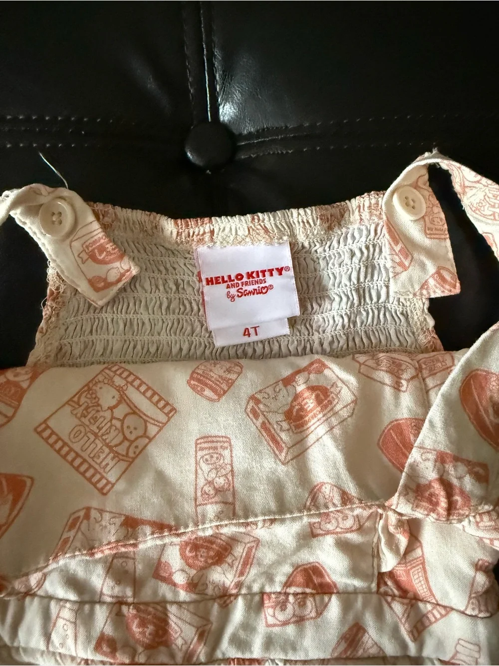 Hello Kitty Boxlunch Cream Overalls with Peach Print and Popcorn Patch